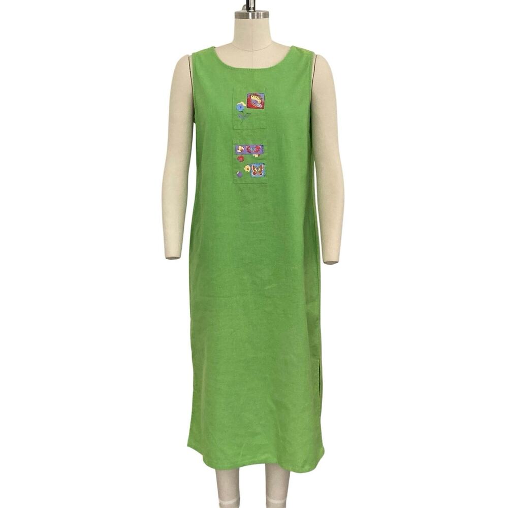 Sag Harbor Lime Green Linen/Cotton Maxi Dress